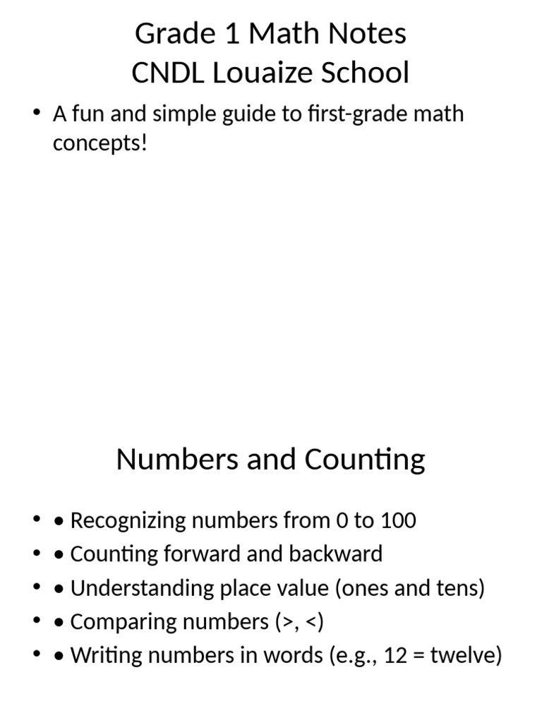 Grade 1 Math Notes | PDF