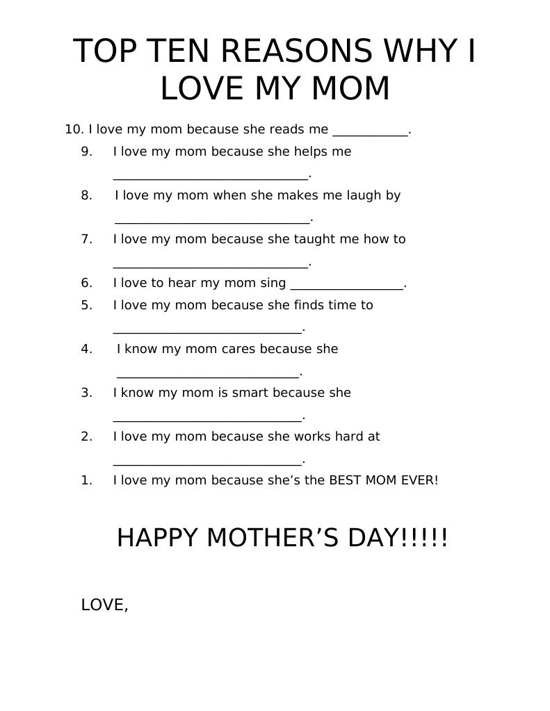 Top Ten Reasons Why I Love My Mom