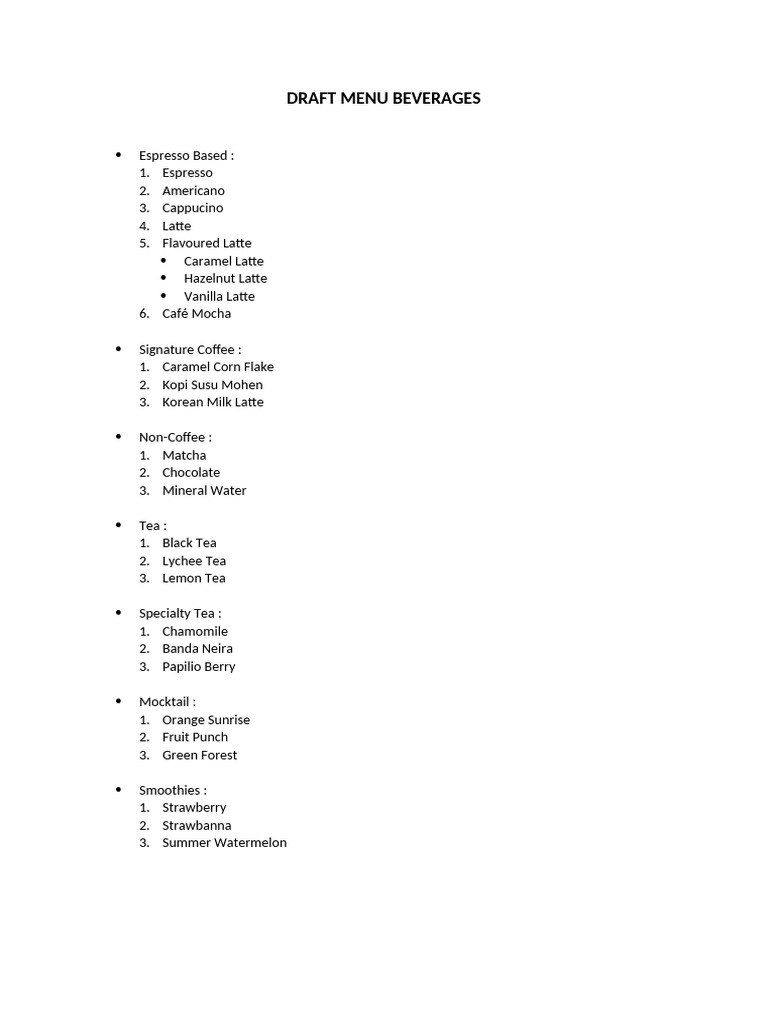 Draft Menu Beverages | PDF