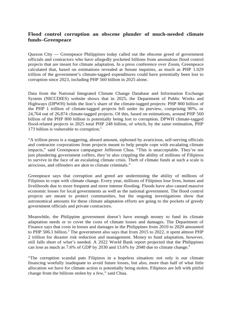 Corruption in Philippine Flood Control Funds | PDF | Corruption ...