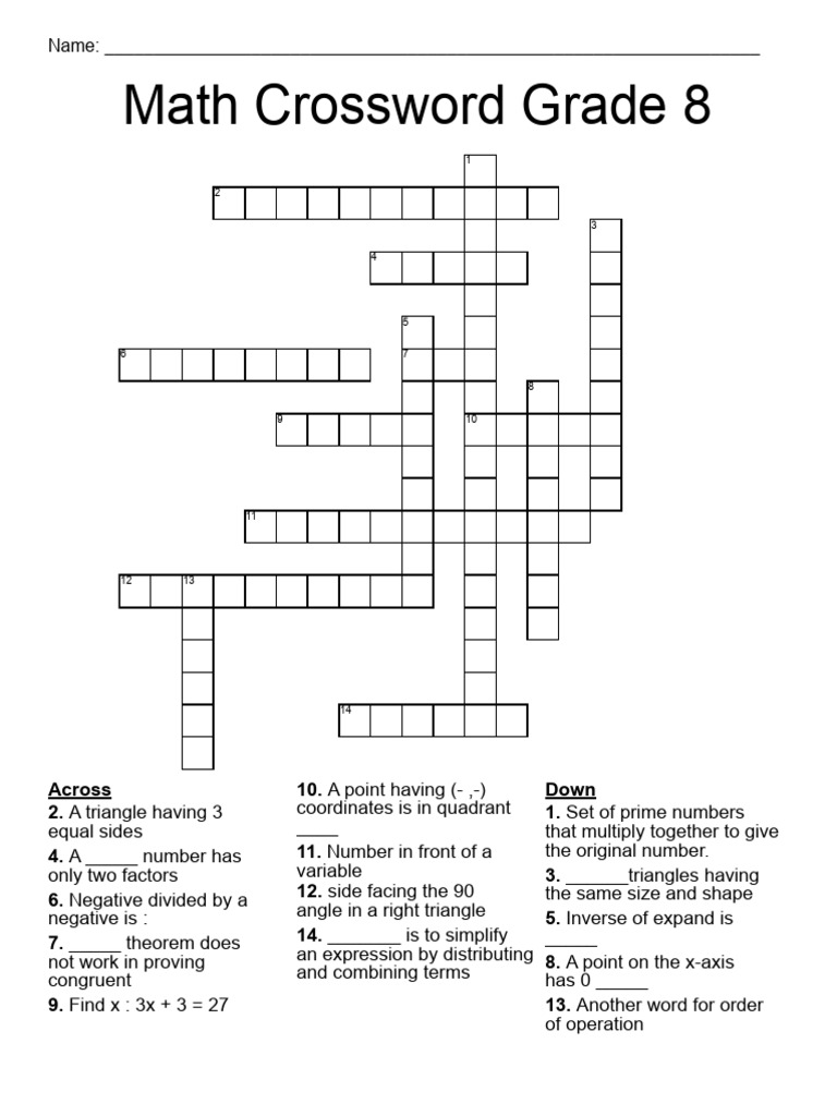 Grade 8 Math Crossword Puzzle | PDF