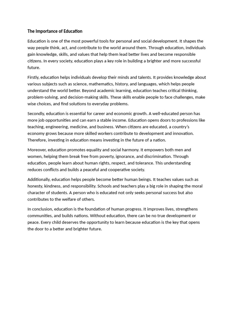 The Crucial Role of Education in Society | PDF