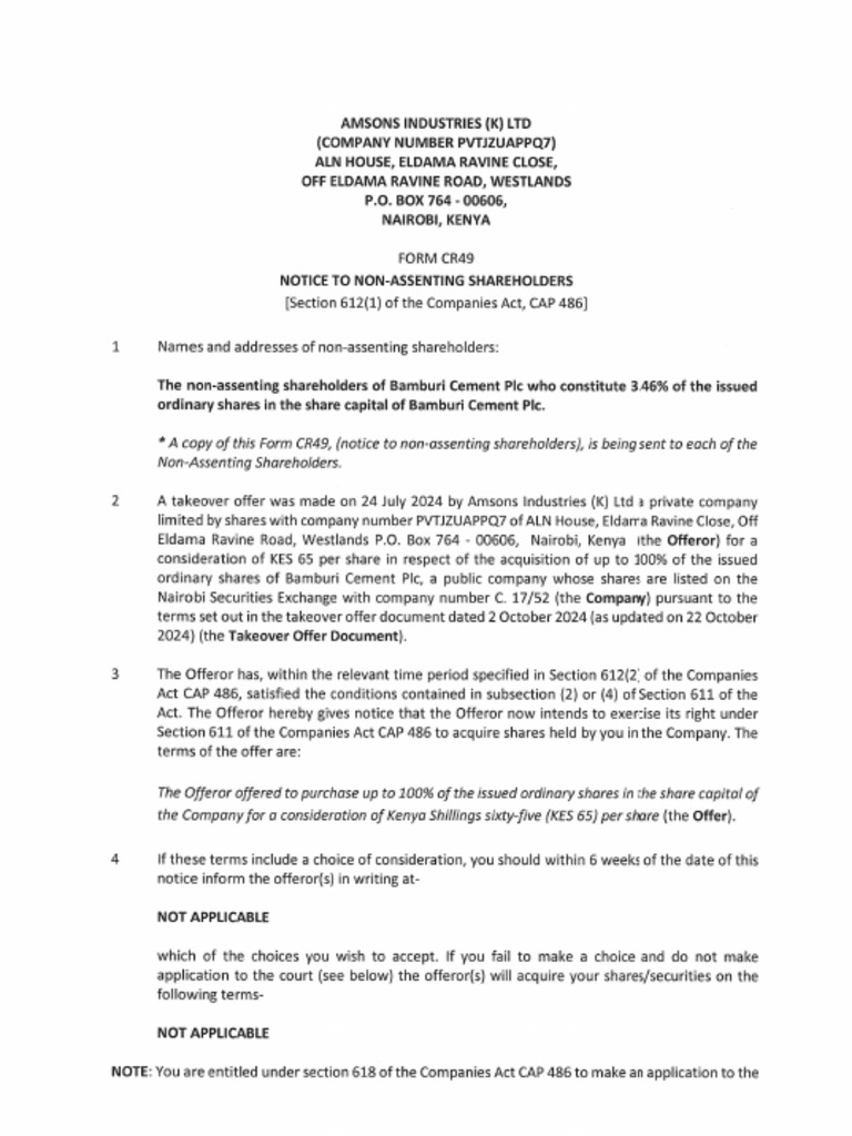 Squeeze Out Notice by Amsons IndustriesKLtd 28.02.2025 | PDF