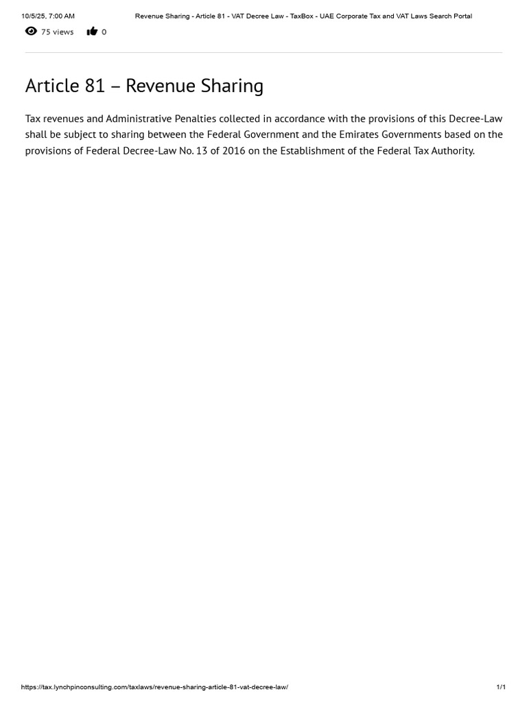 Article 81-Revenue Sharing - VAT Decree Law - TaxBox - UAE Corporate ...