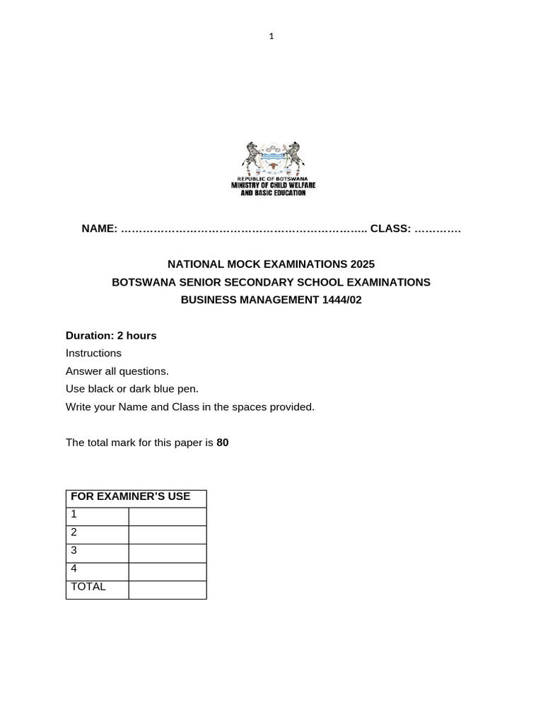 Business Management Mock Exam 2025 | PDF | Business | Business Economics