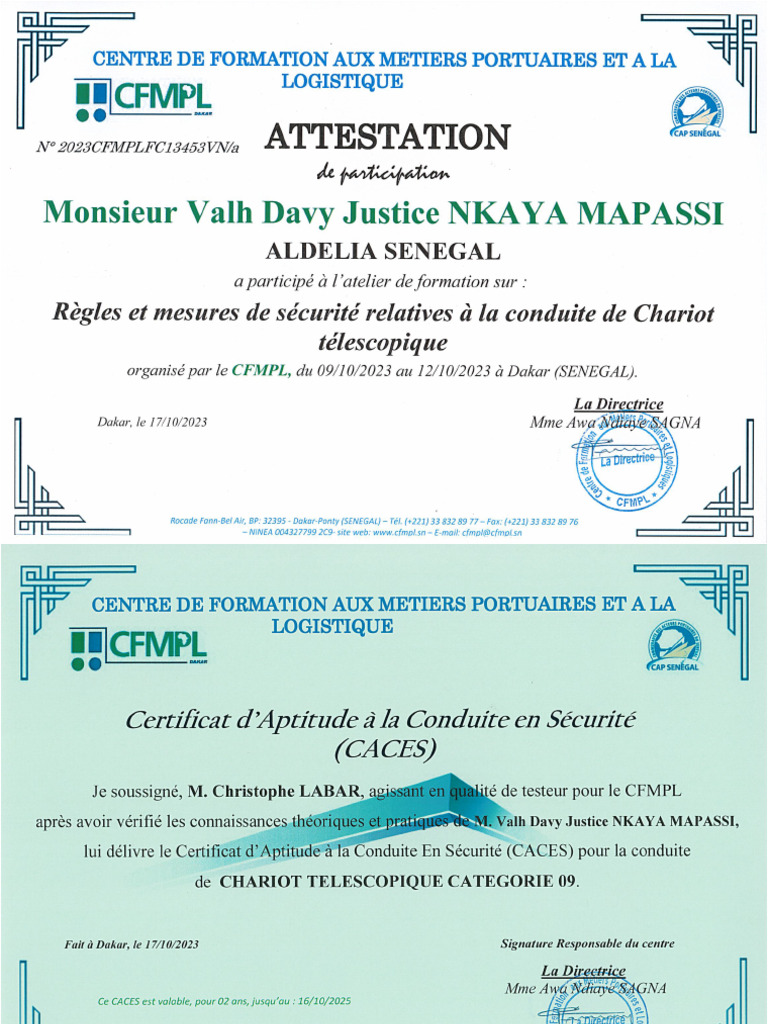 Certificat Formation CACES Conduite Chariot Telescopique CatÃ©gorie 9 | PDF