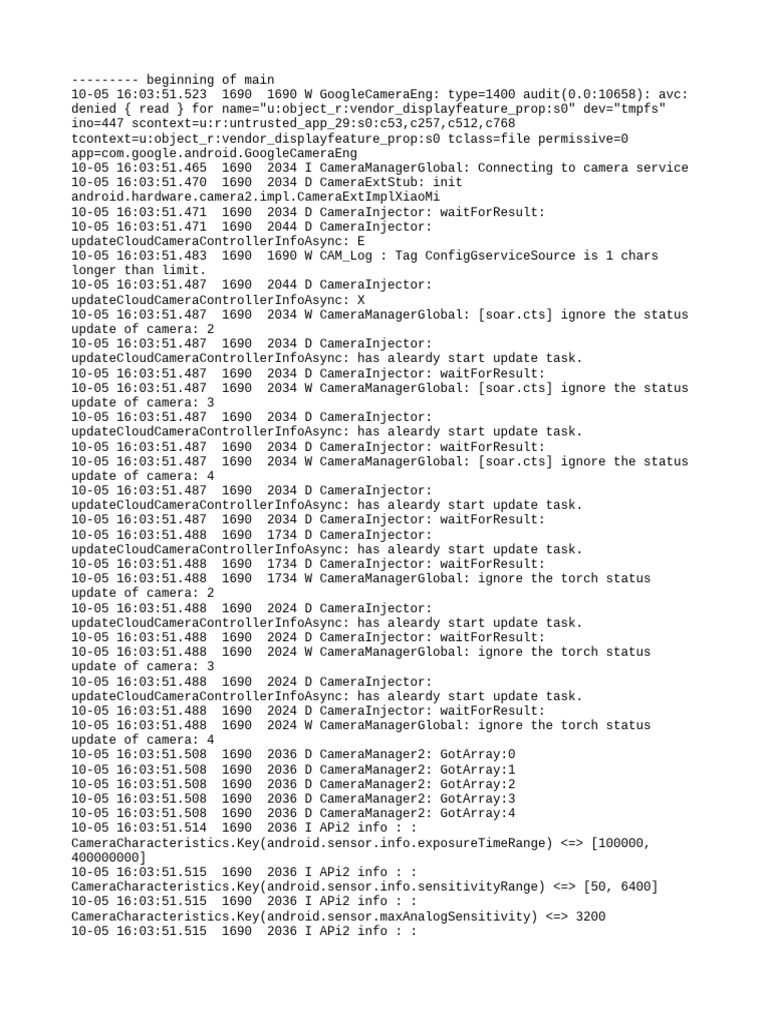 Camera Service Logs and Errors | PDF | System Software | Computing