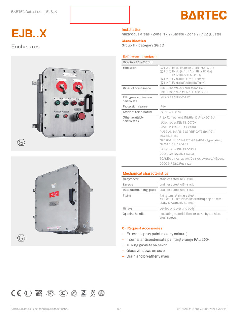 BARTEC EJB Junction Box Datasheet | PDF