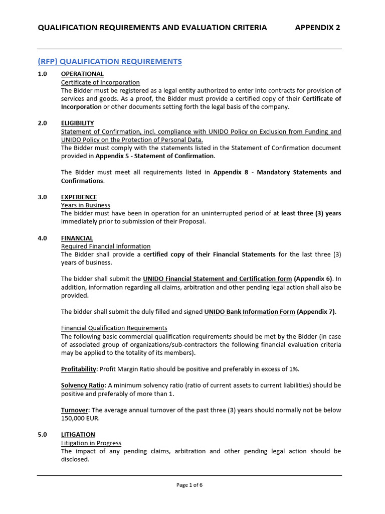 RFP Qualification and Evaluation Criteria | PDF | Policy | Climate ...