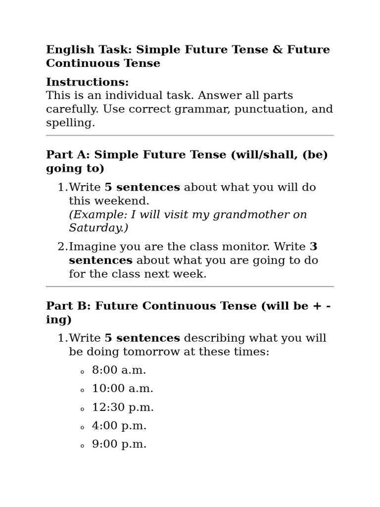 Future Tense English Task Guide | PDF | Linguistics