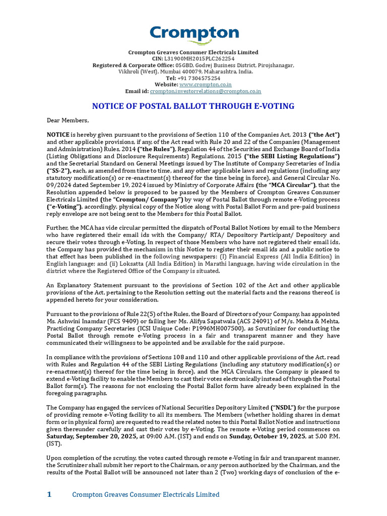 CGCEL Postal Ballot Notice | PDF | Login | Electronic Voting