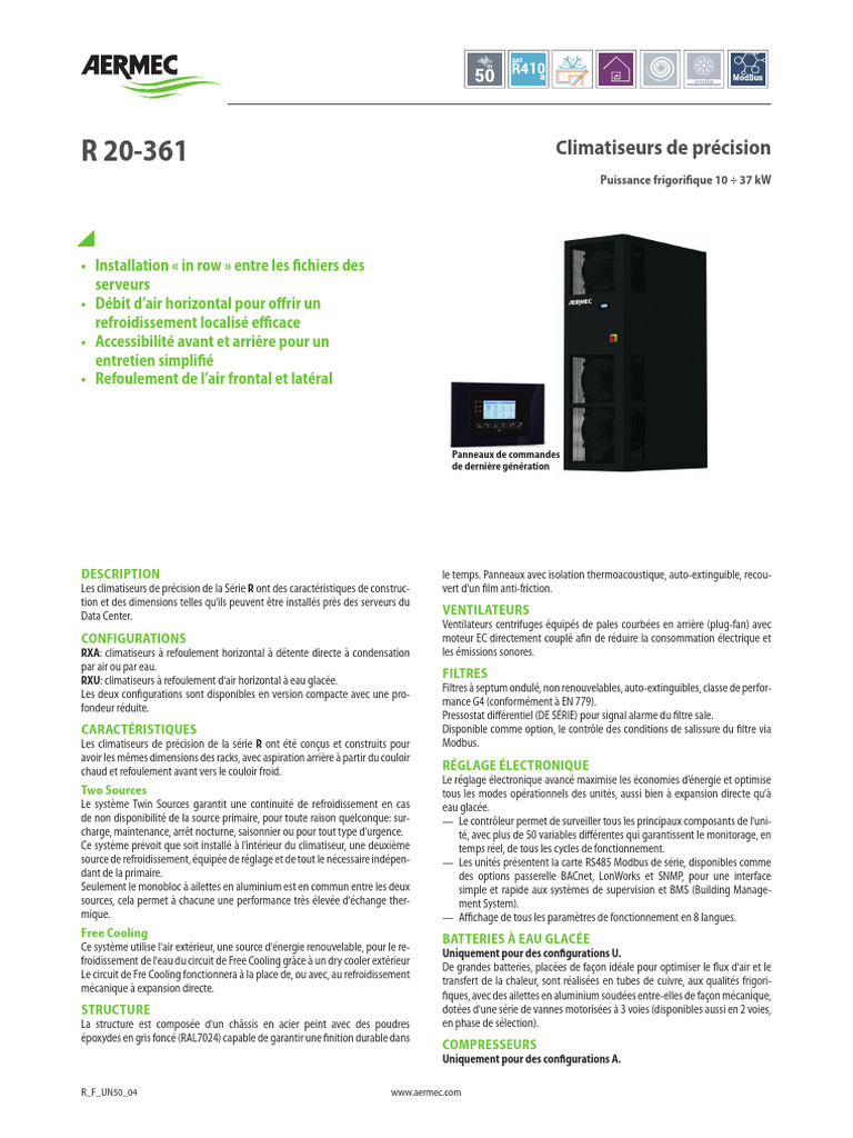 Climatiseurs de précision Aermec R | PDF | Climatisation | Soupape