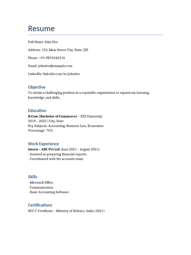 Basic Resume Format | PDF