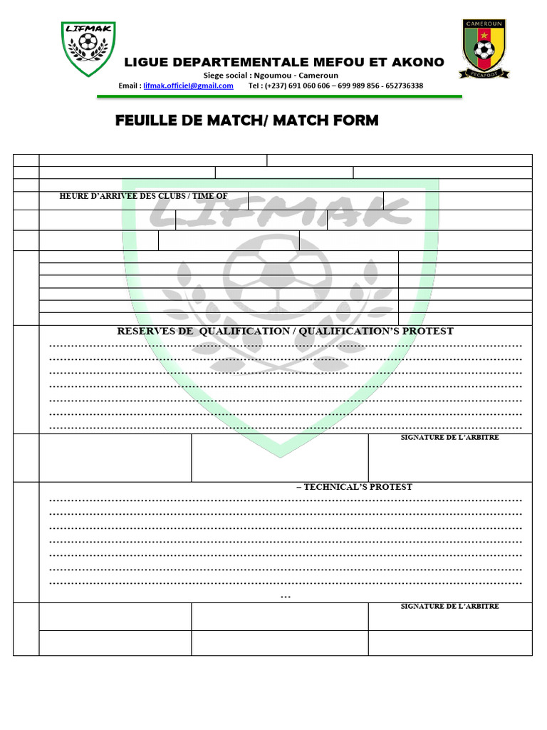 Feuille de Match Football PDF | PDF