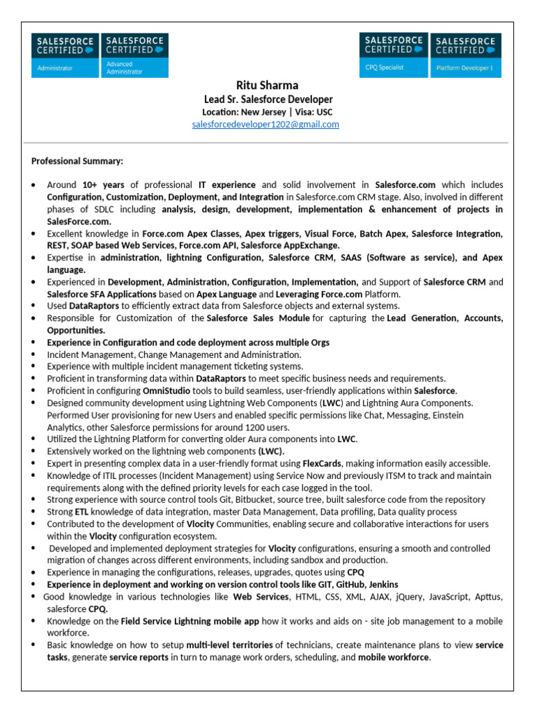 Senior Salesforce Developer Profile | PDF | Spring Framework | Web Service