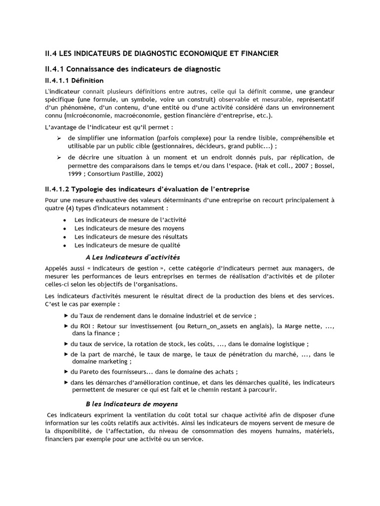 Indicateurs de Diagnostic Économique et Financier | PDF | Ratio ...