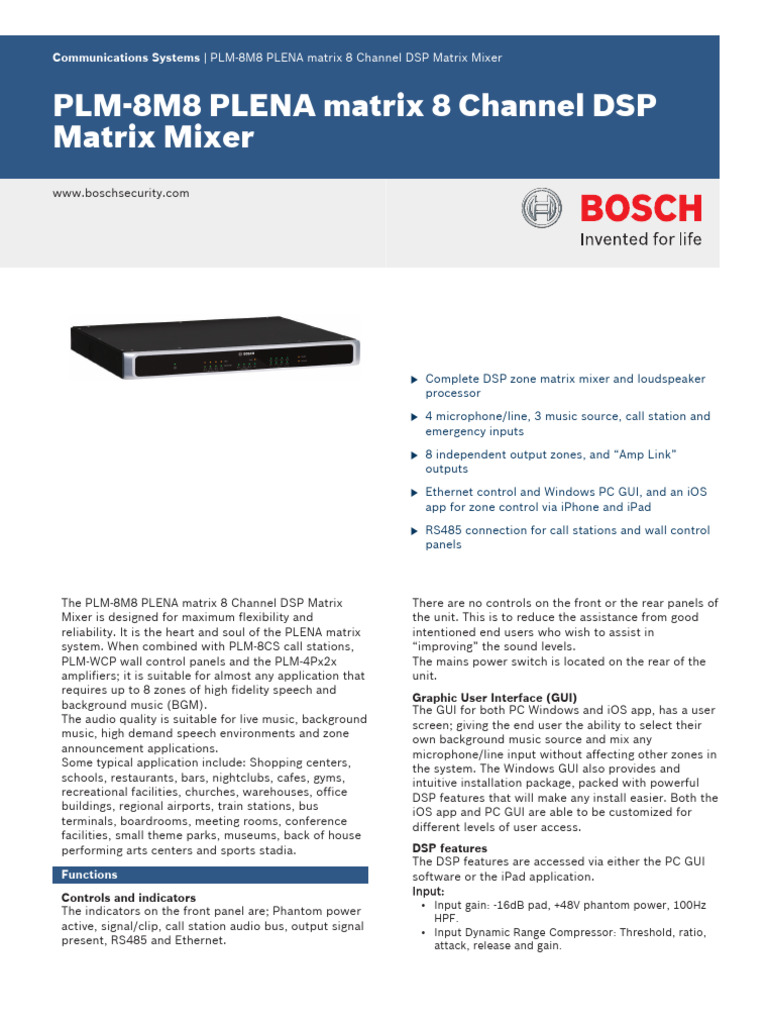 PLM-8M8: 8-Channel DSP Matrix Mixer | PDF | Amplifier | Ios