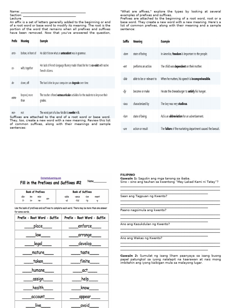Week 2 Answer Sheet Filipino and English | PDF