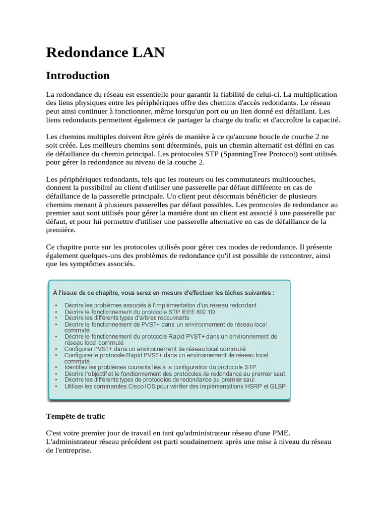 Gestion de la Redondance LAN avec STP | PDF | Transmission des données ...