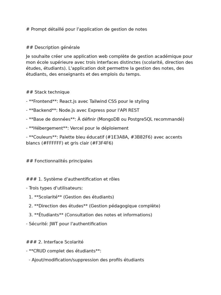Prompt Détaillé Pour La Gestion Des Note 25 | PDF | Logiciel ...