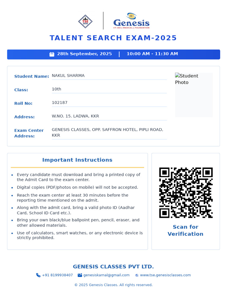 AdmitCard 102187 | PDF