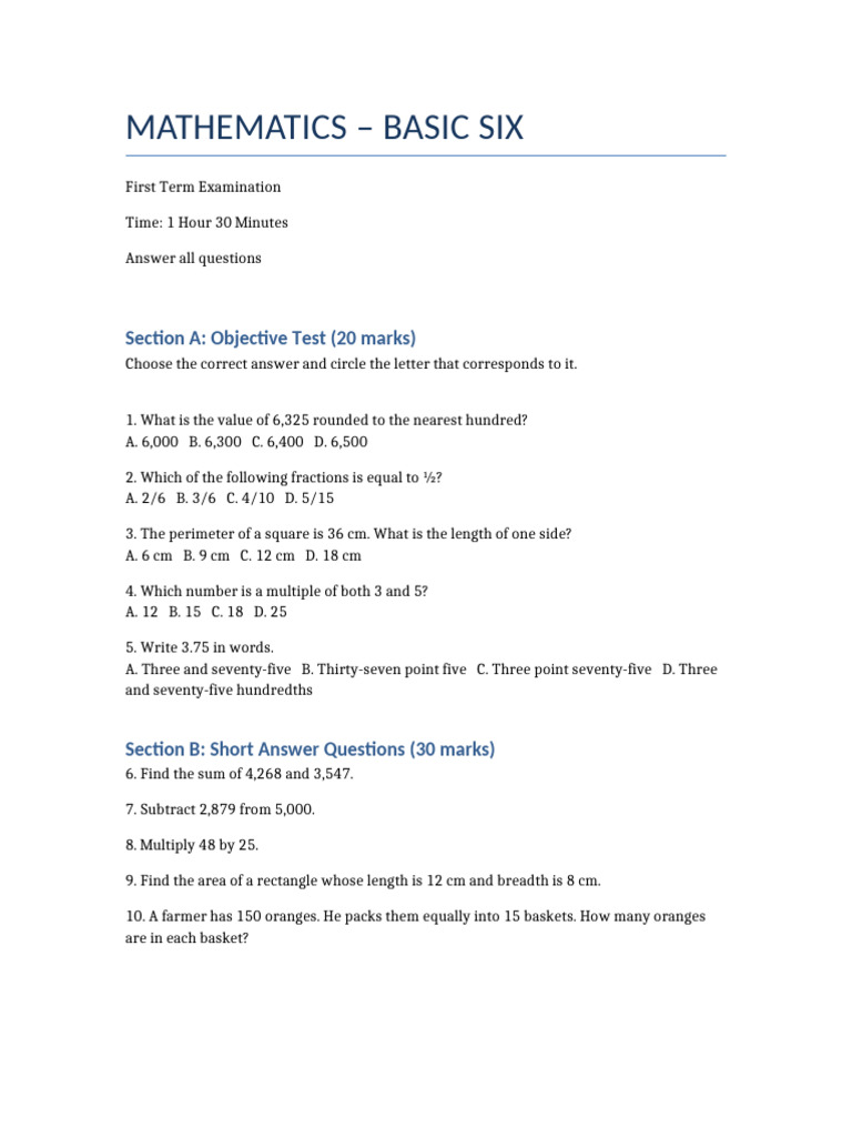 Basic6 Maths Firstterm Pdf