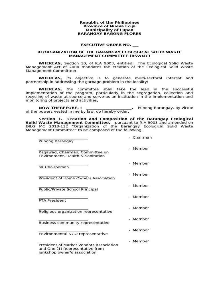 Reorganization of Barangay Waste Committee | PDF | Waste Management ...