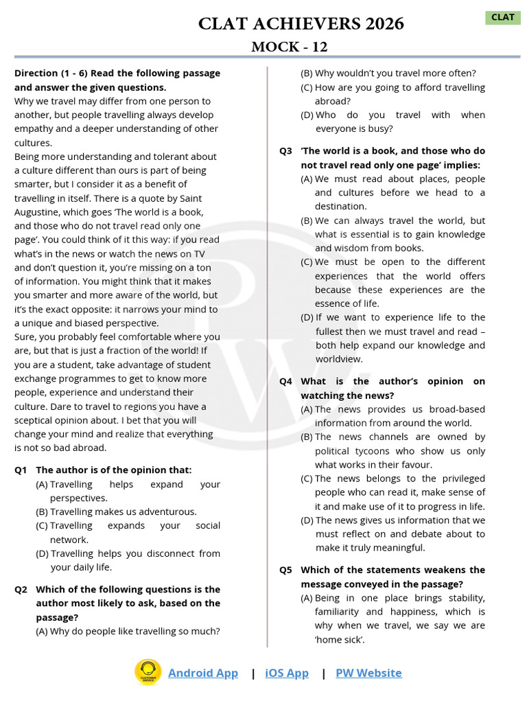 CLAT 2026 Mock Test 12 Analysis | PDF | Governance | Emergency Management