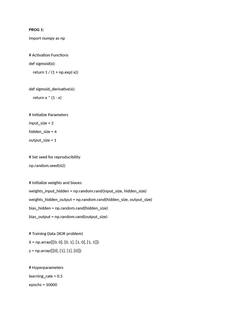Neural Network XOR Training Code | PDF | Statistical Classification ...