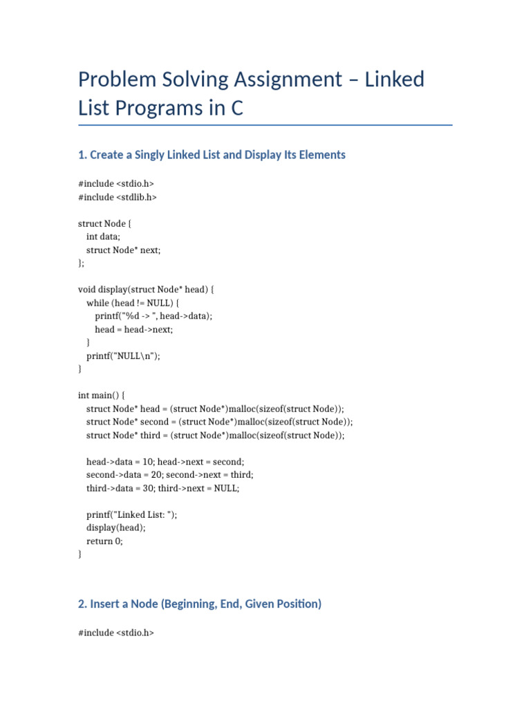 C Linked List Operations Guide | PDF | Computer Programming ...