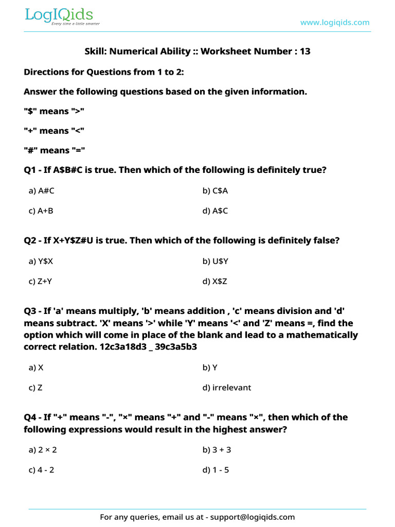 Numerical Ability Worksheet 13 | PDF