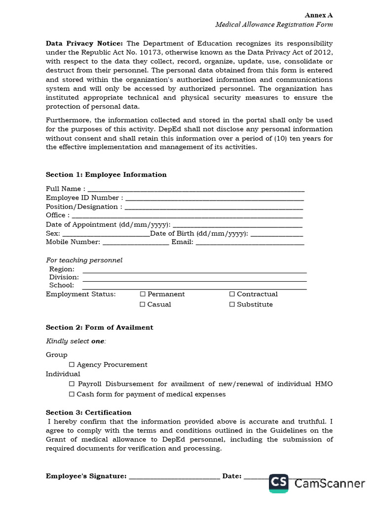 Annex A Medical Registration Form 1 | PDF