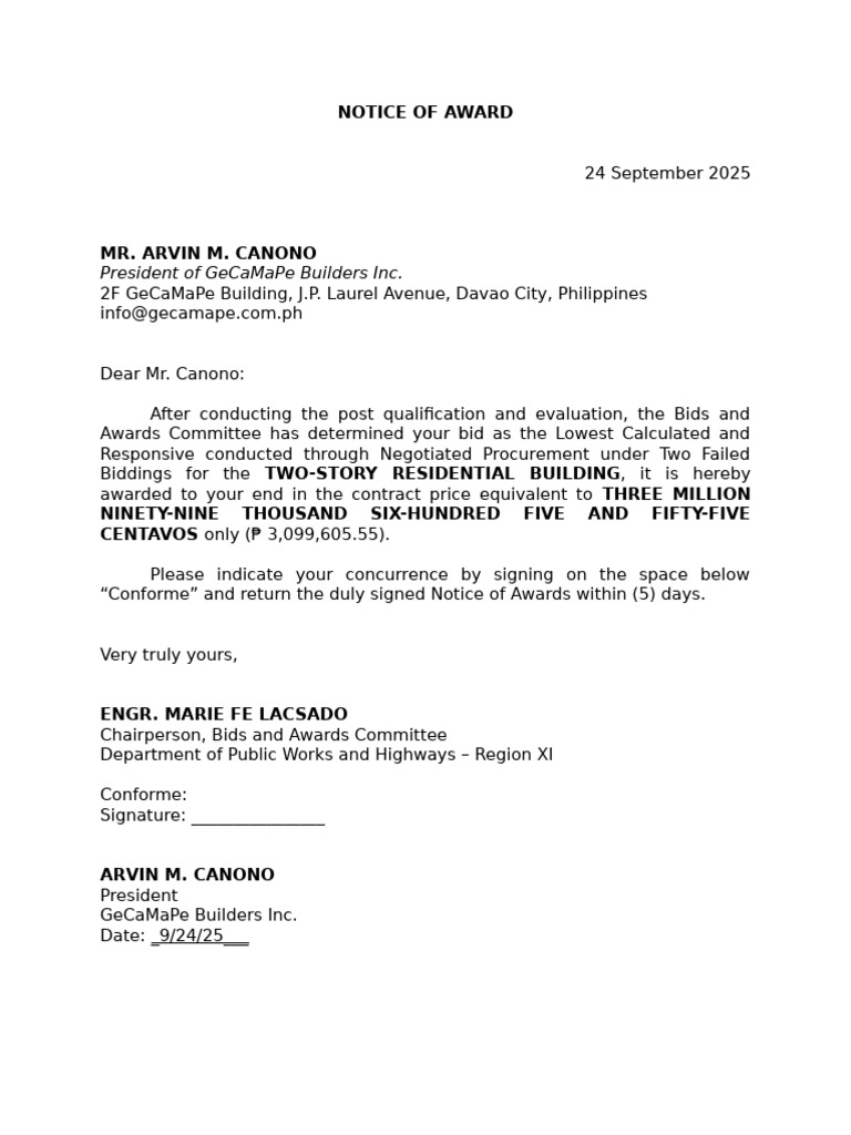 Notice of Award | PDF