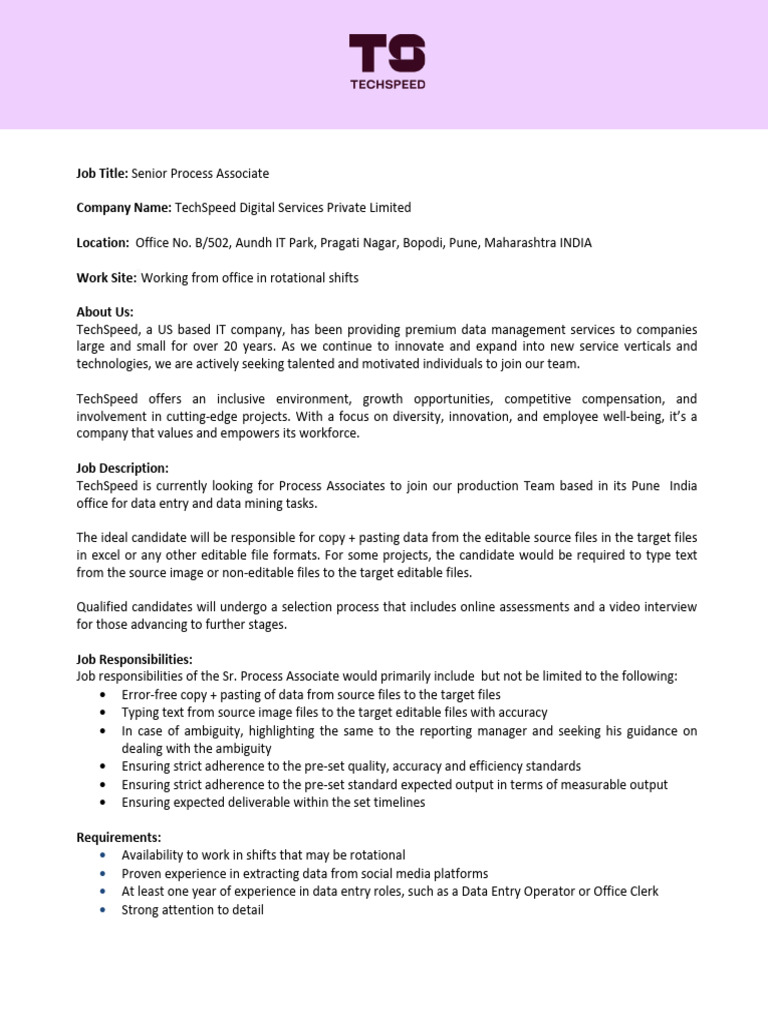 Senior Process Associate Job Overview | PDF | Résumé | Equal Opportunity