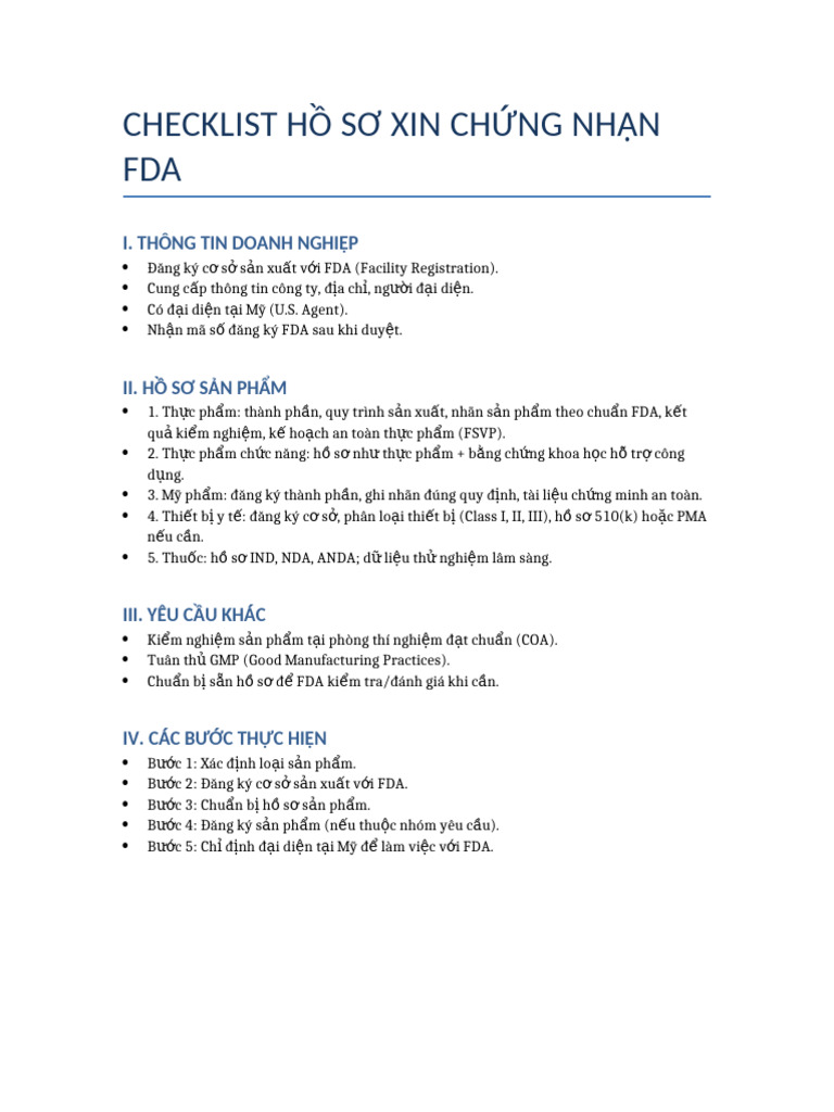 Checklist Ho So FDA | PDF