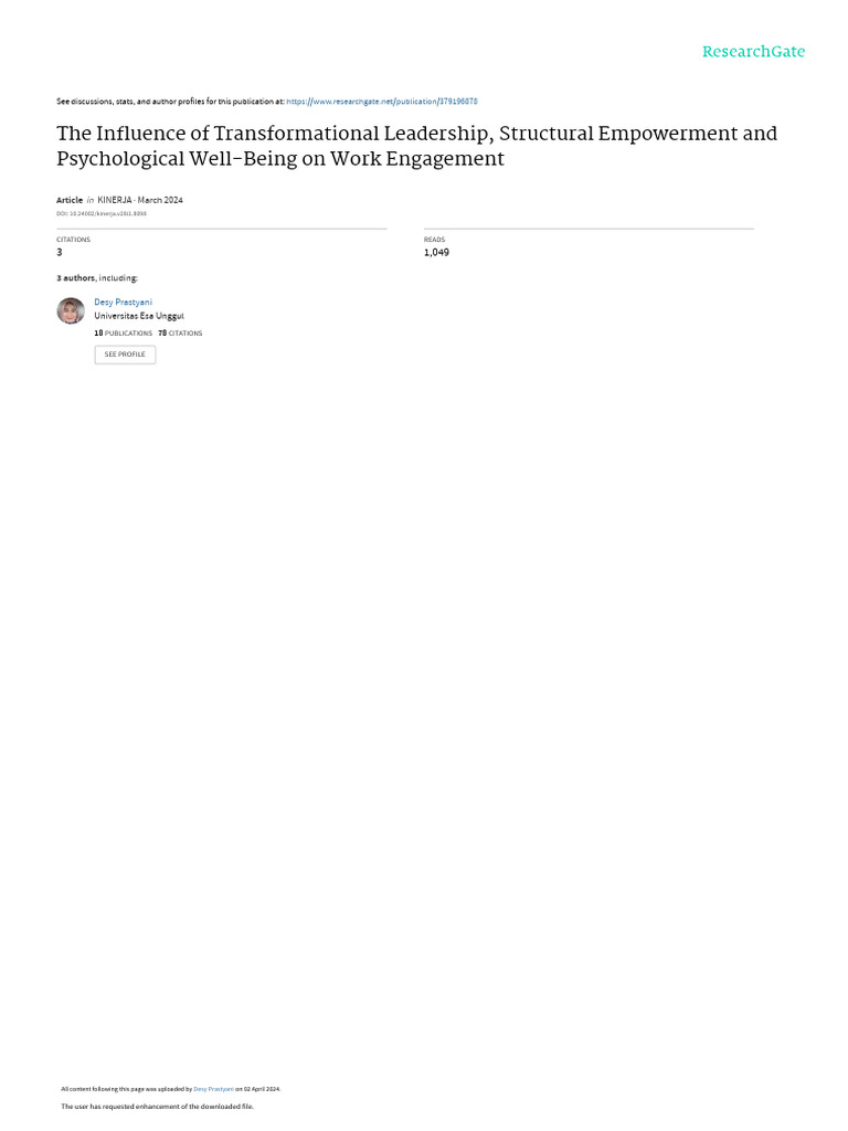 The in Uence of Transformational Leadership, Structural Empowerment and ...