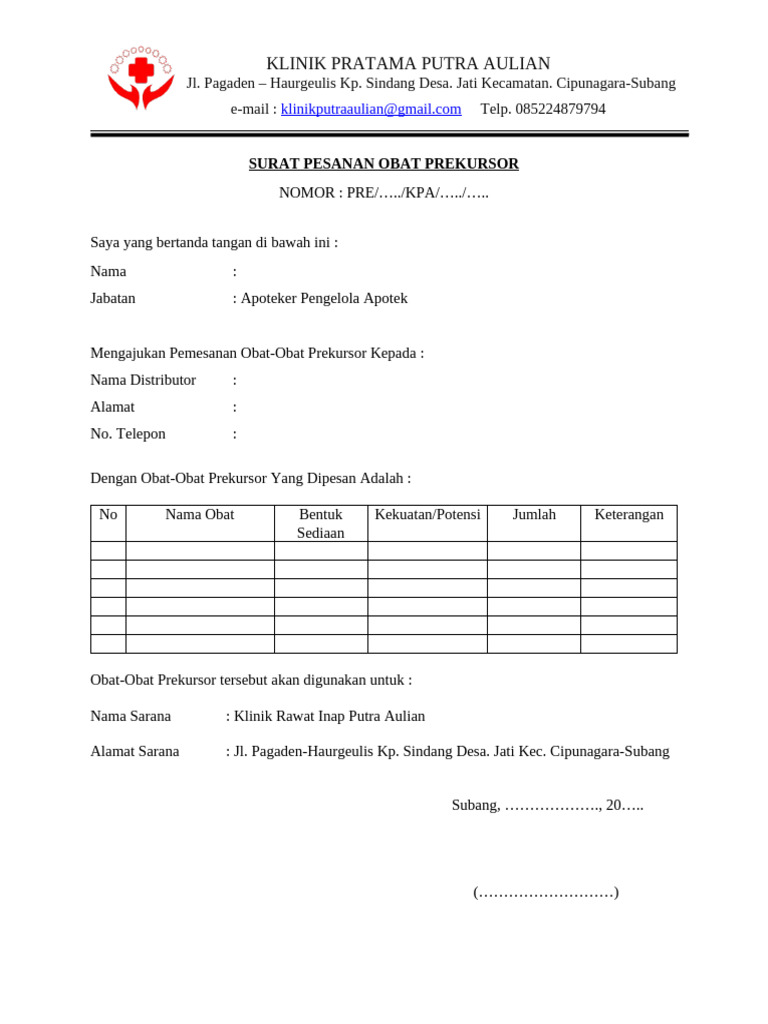 Surat Pemesanan Obat Prekursor dan Psikotropika | PDF