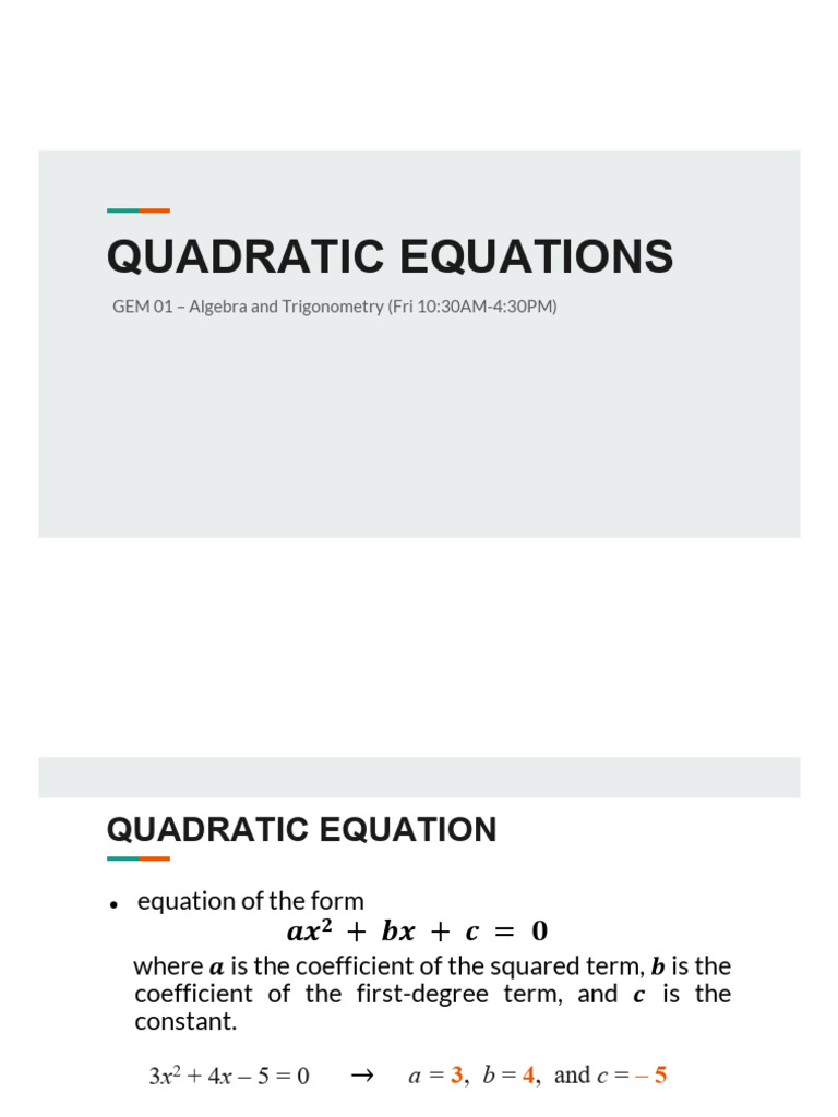 LEC4 CollegeAlgebra - 05 Quadratic Equations | PDF | Quadratic Equation ...
