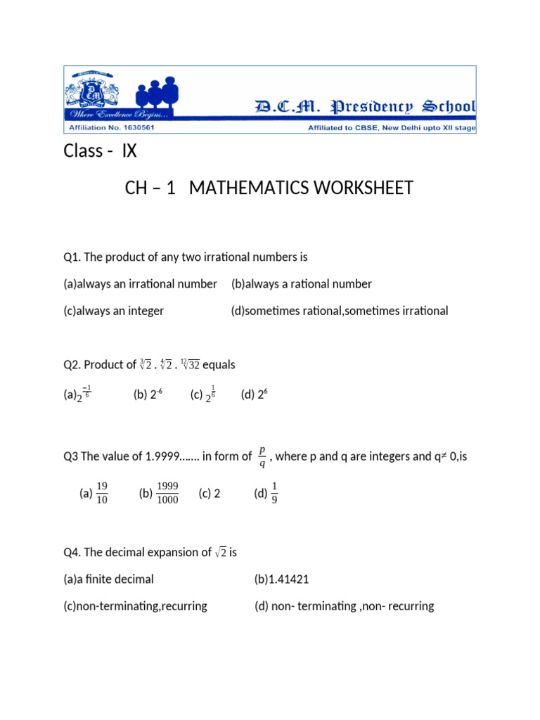 Resource 20250422141409 9 CH 1 Worksheet | PDF