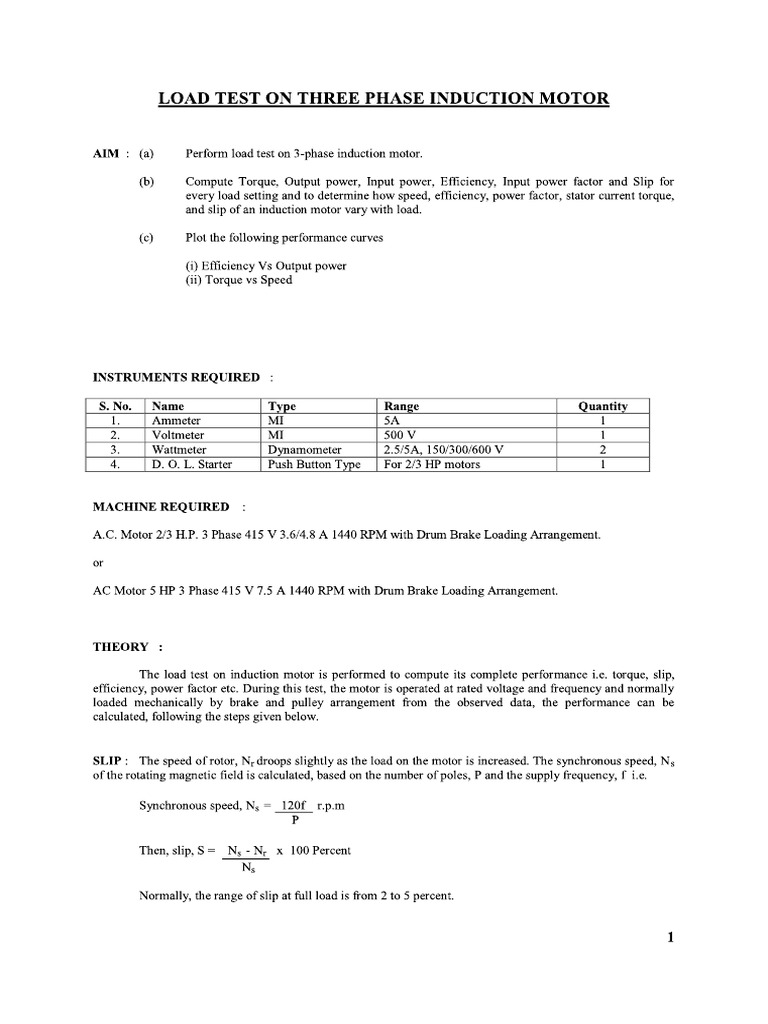Load Test On Induction Motor | PDF