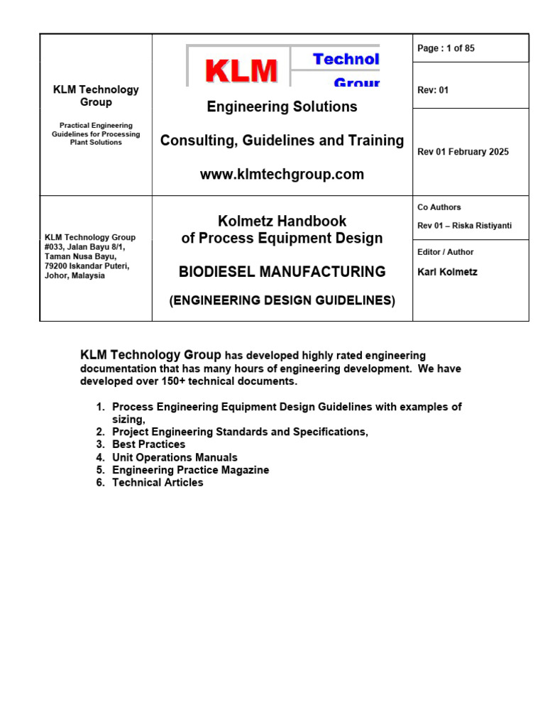 Biodiesel Manufacturing Design Guidelines | PDF | Biodiesel | Triglyceride