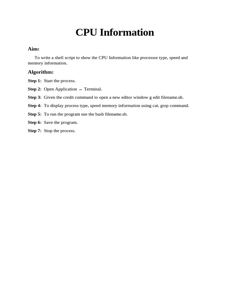 Shell Script for CPU Info Display | PDF