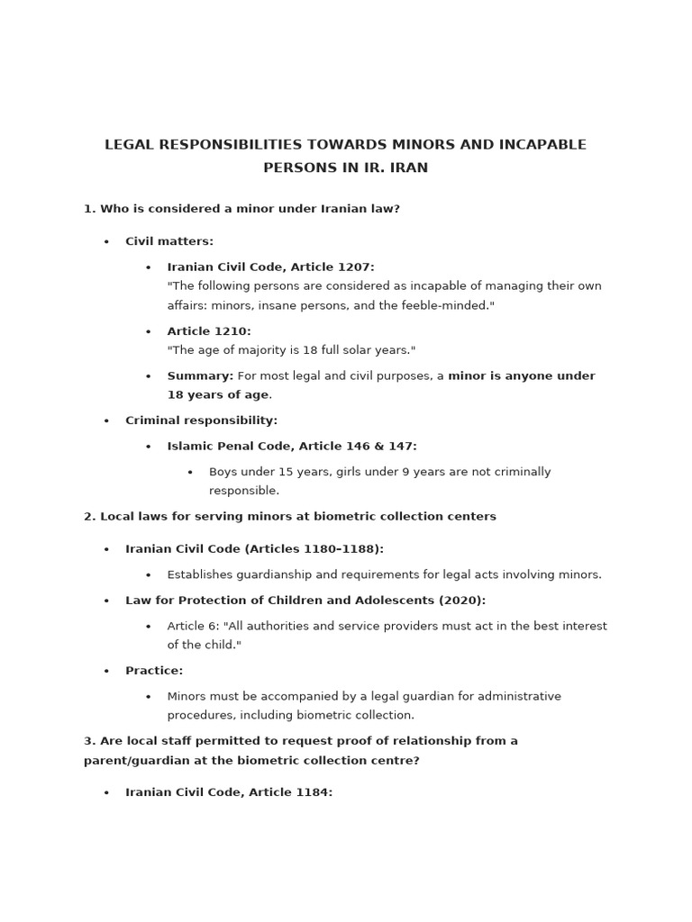 Iranian Legal Guidelines for Minors | PDF | Legal Guardian | Birth ...