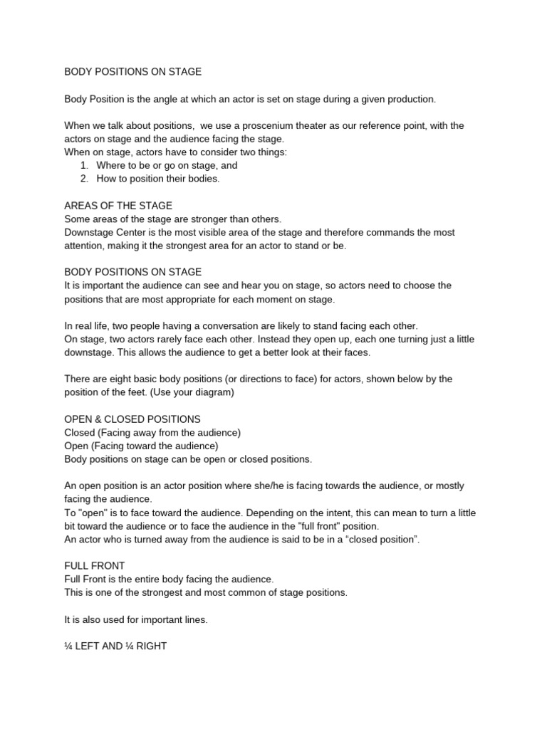 Body Positions on Stage Transcript | PDF | Actor