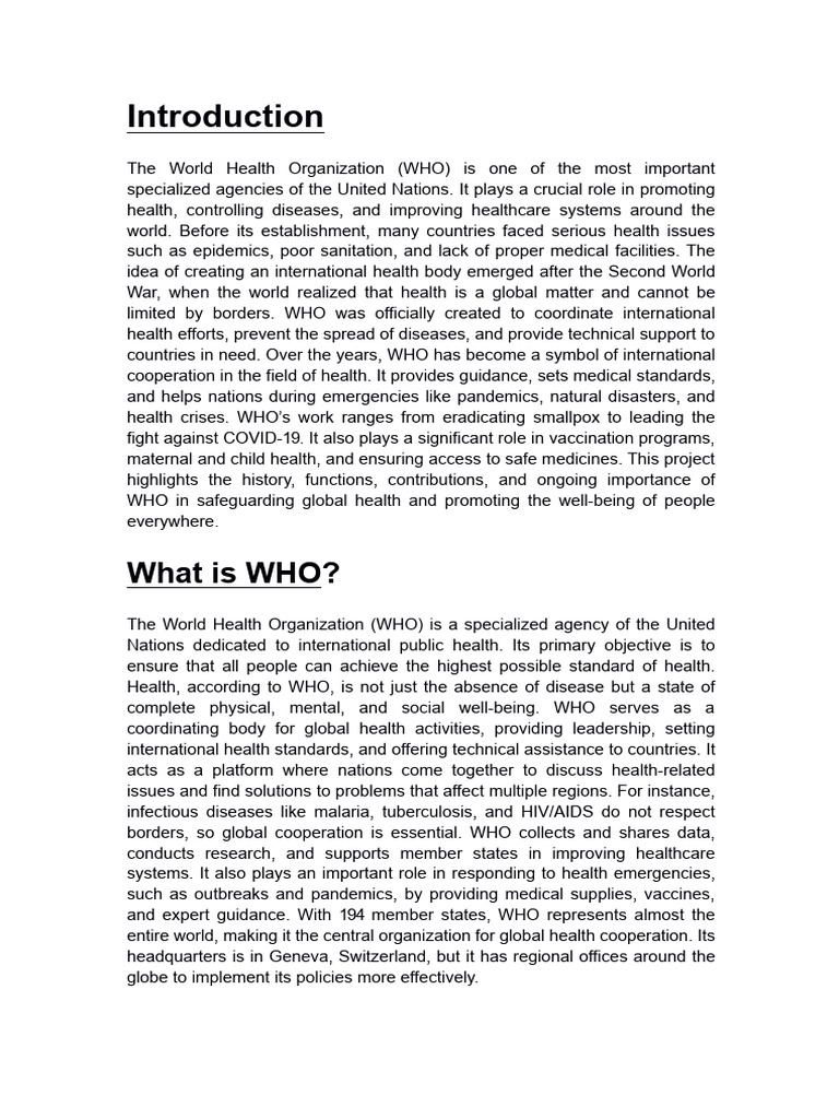Overview of the World Health Organization | PDF | World Health ...