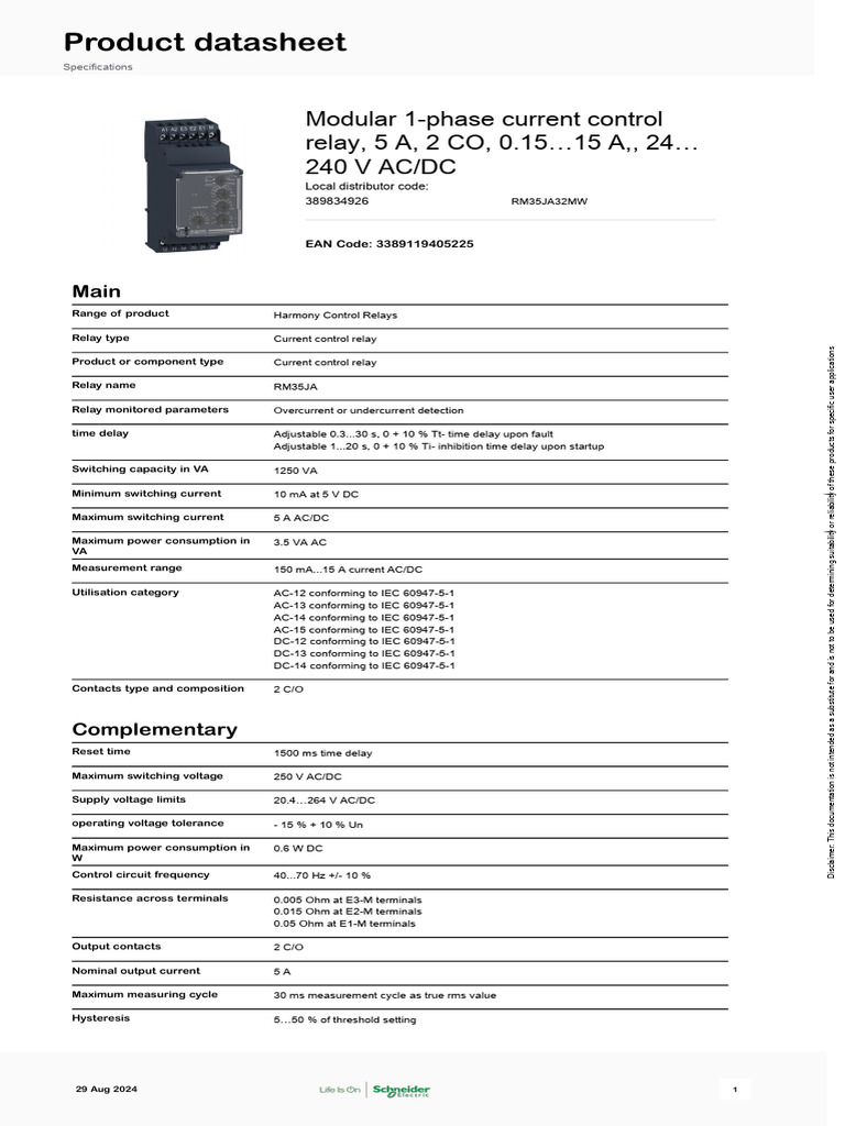 RM35JA32 Current Control Relay Specs | PDF | Relay | Direct Current