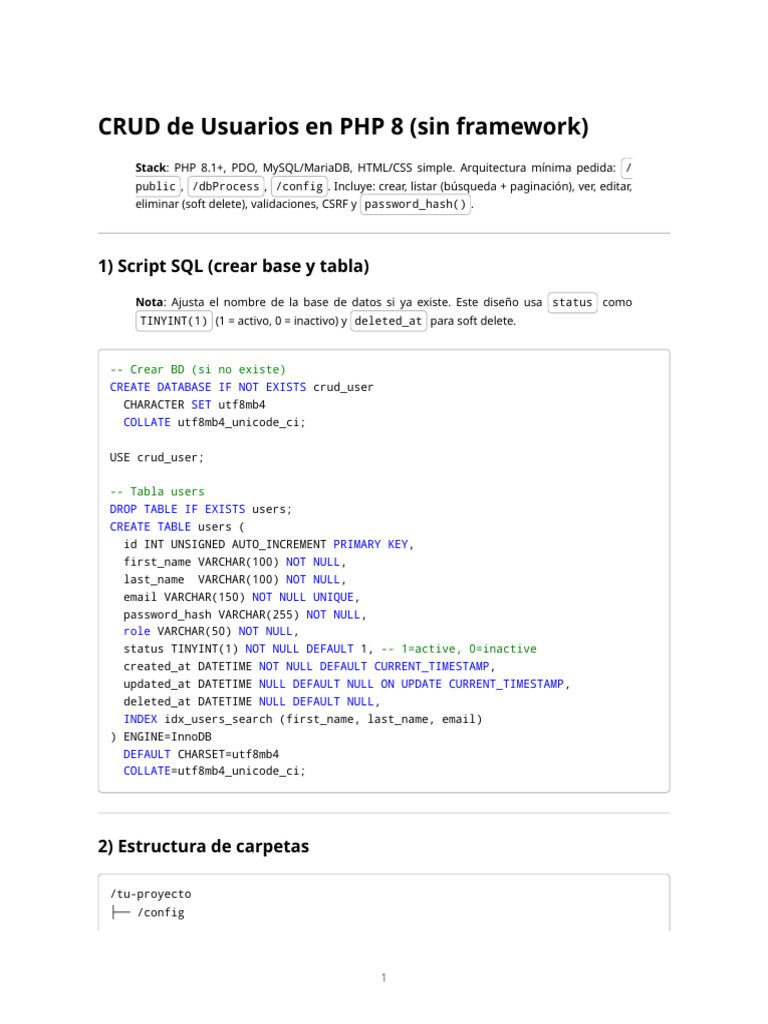CRUD de Usuarios en PHP 8 Sin Framework | PDF | Sql | Boolean Data Type