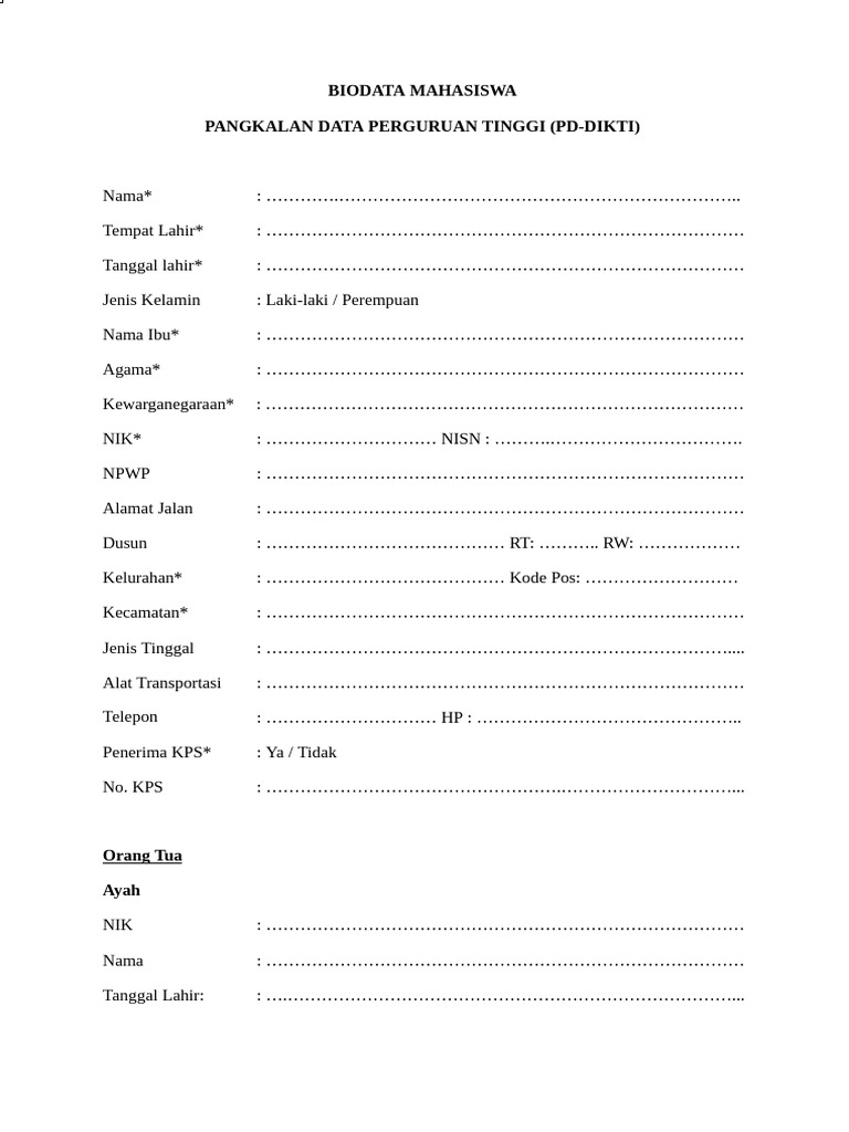 Form-Biodata PD DIKTI | PDF