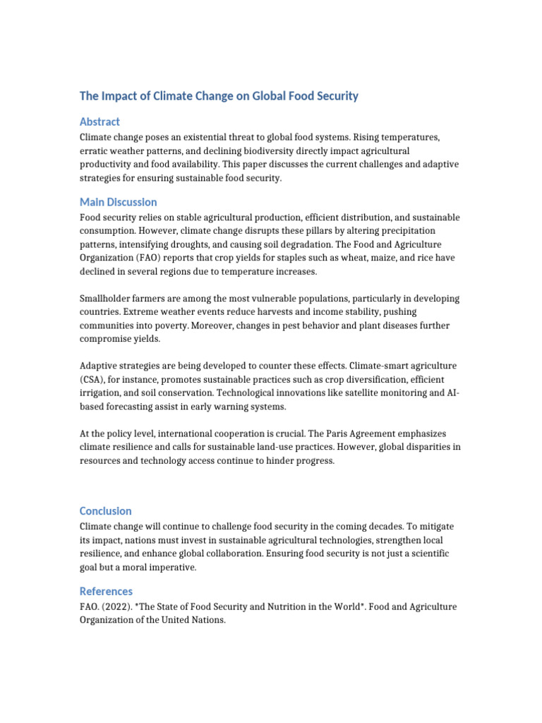 Climate Change and Food Security Challenges | PDF