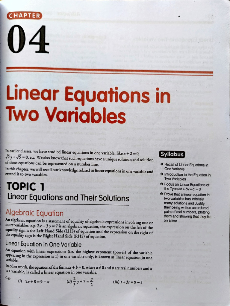 AlllInOne Maths 2022-23 CH-4 Linear Equations in Two Variables | PDF
